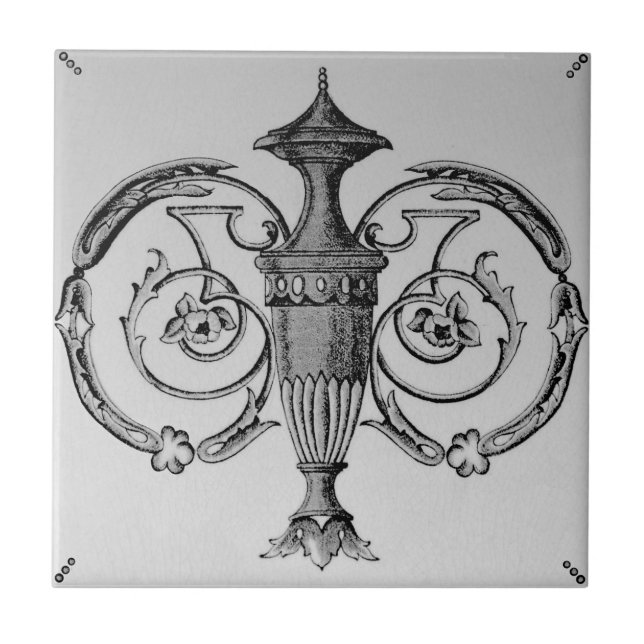 Antique Neoclassical Urn Transferware Repro Tile (Front)