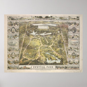 Antique New York, Central Park Map, Vintage Poster