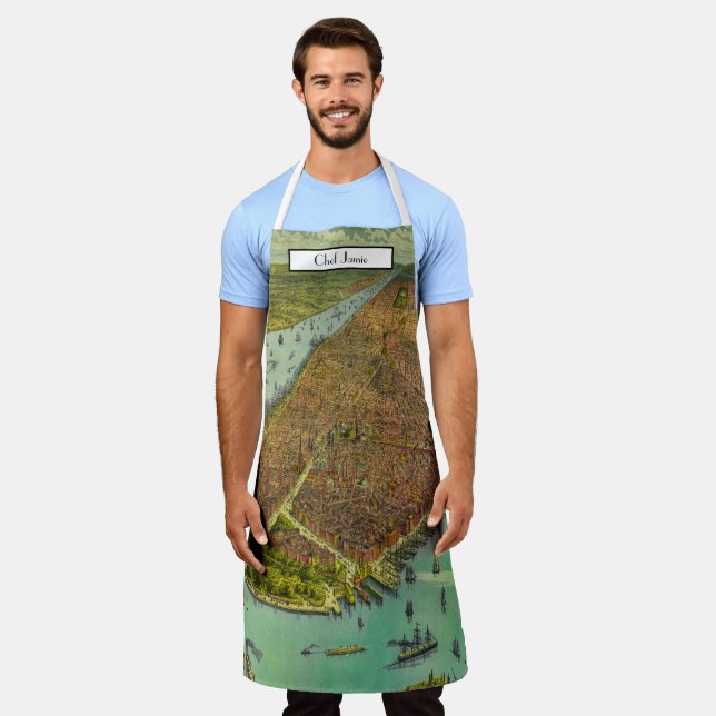 Antique New York City Bird's Eye View Map Apron (Worn)