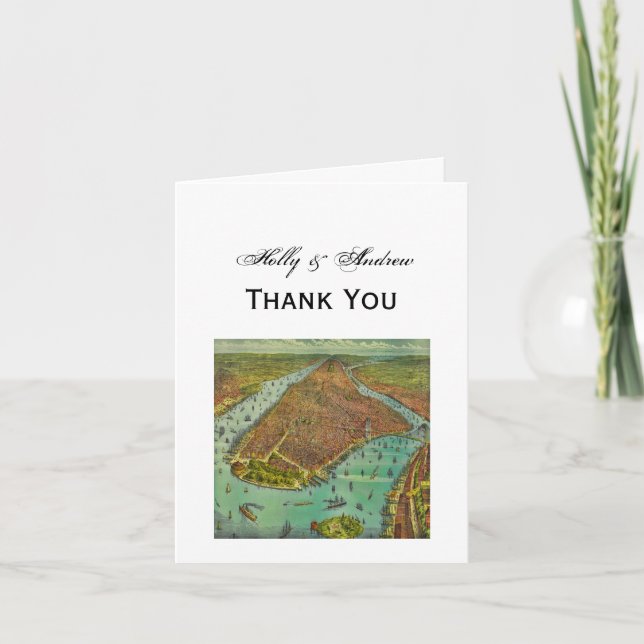 Antique New York City Map, DIY Colour BG Thank You Card (Front)