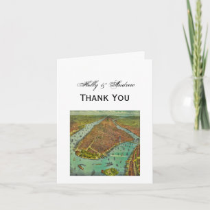 Antique New York City Map, DIY Colour BG Thank You Card
