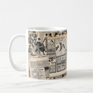 Antique Newspaper Advertisement Sheets Decoupage Coffee Mug