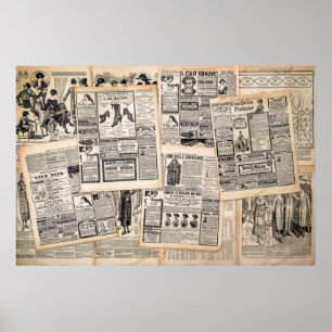 Antique Newspaper Advertisement Sheets Decoupage Poster