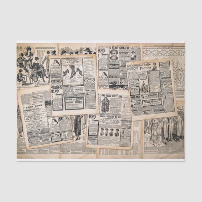 Antique Newspaper Advertisement Sheets Decoupage Tissue Paper (Front)