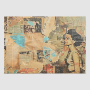 Antique Newspaper Women Sepia Blue Retro Tissue Paper