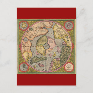 Antique North Pole Map Postcard