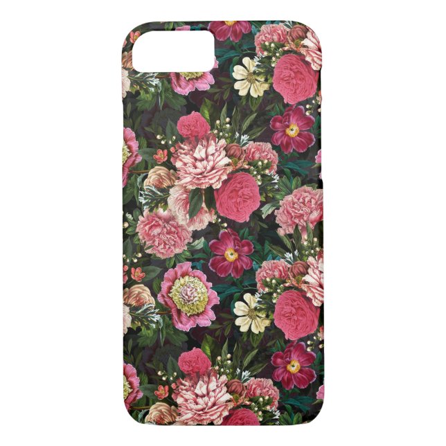 Antique Nostalgic Redouté Peonies Pattern black Case-Mate iPhone Case (Back)