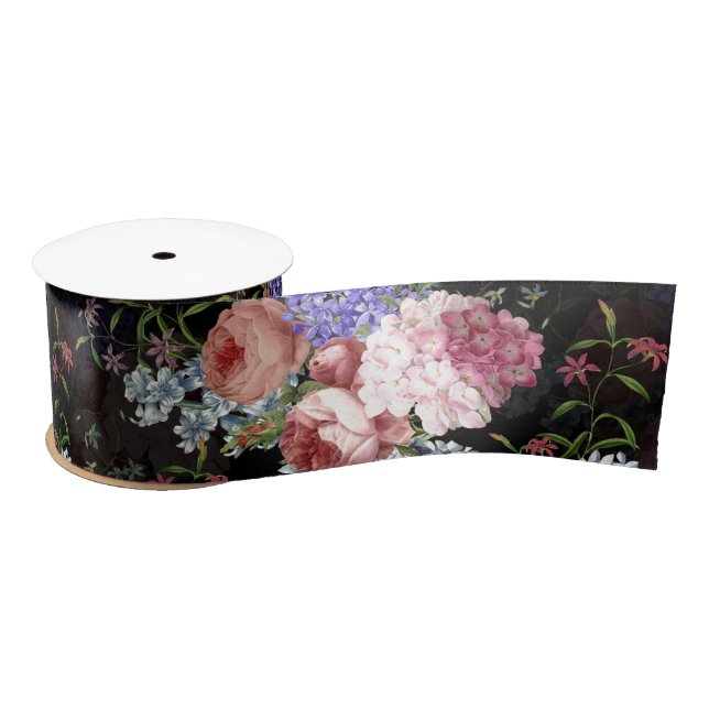 Antique Nostalgic Redouté Roses and Lilacs Satin Ribbon (Spool)