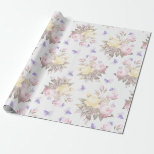Antique Nostalgic Redouté Roses bouquets on white Wrapping Paper