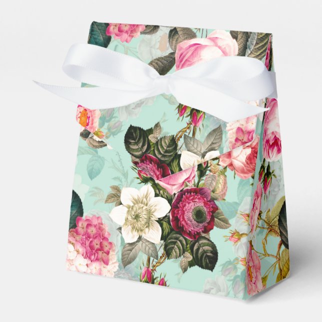 Antique Nostalgic Redouté Roses Pattern mint Favour Box (Front Side)