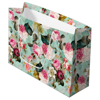 Antique Nostalgic Redouté Roses Pattern mint Large Gift Bag