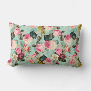 Antique Nostalgic Redouté Roses Pattern mint Lumbar Cushion