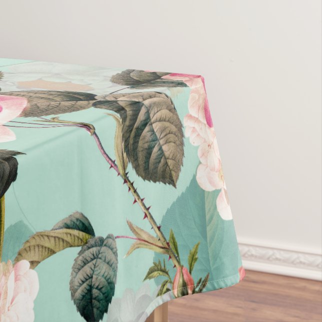 Antique Nostalgic Redouté Roses Pattern mint Tablecloth (In Situ)