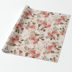 Antique Nostalgic Redouté Roses Pattern sepia Wrapping Paper