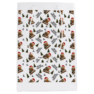 Antique Nut Christmas Wrapping Paper Medium Gift Bag