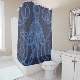Antique Octopus Blue on Blue Shower Curtain