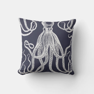 Antique Octopus on Blue Cushion