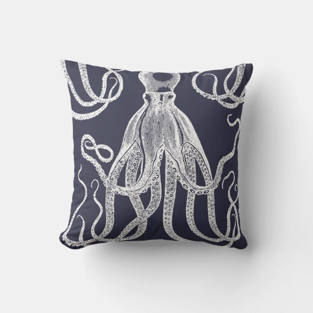 Antique Octopus on Blue Cushion (Front)