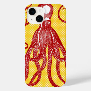 Antique Octopus on Yellow Microdot Case-Mate iPhone 14 Case