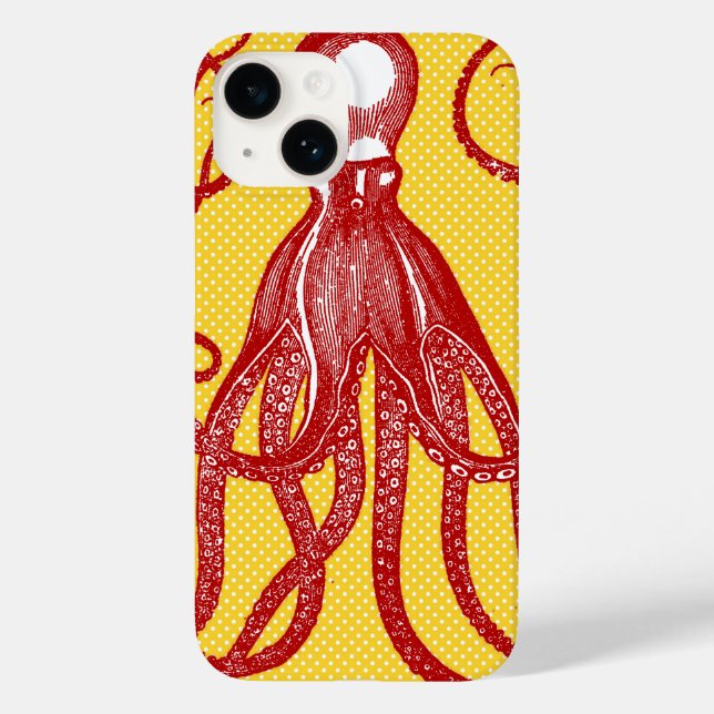 Antique Octopus on Yellow Microdot Case-Mate iPhone Case (Back)