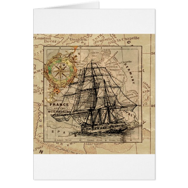 Antique Old General France Map & Ship (Front)