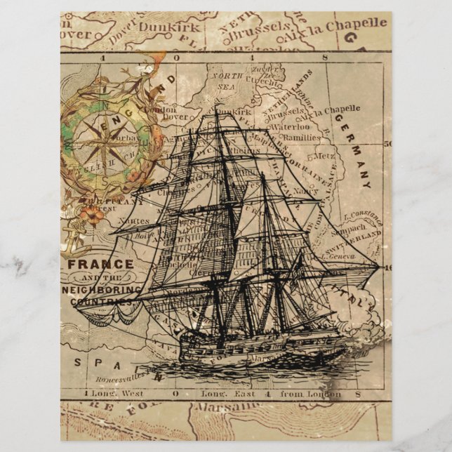 Antique Old General France Map & Ship (Front)