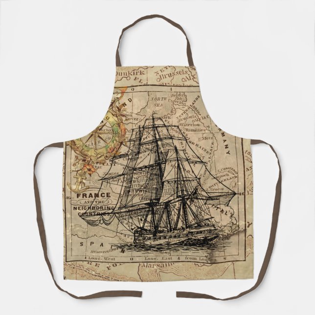 Antique Old General France Map & Ship Apron (Front)