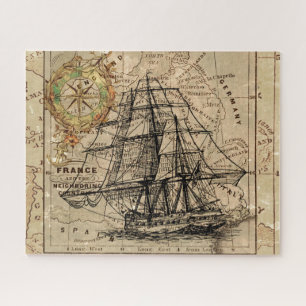 Antique Old General France Map & Ship Jigsaw Puzzle
