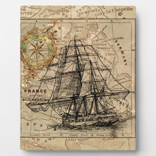 Antique Old General France Map & Ship Plaque