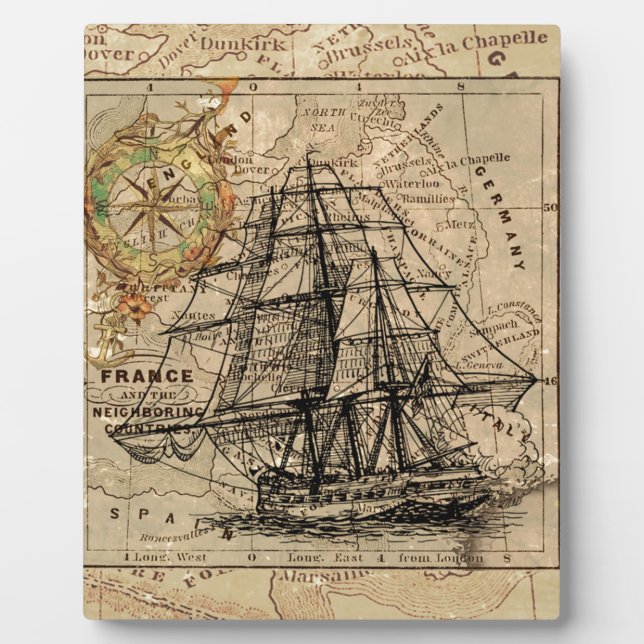 Antique Old General France Map & Ship Plaque (Front)