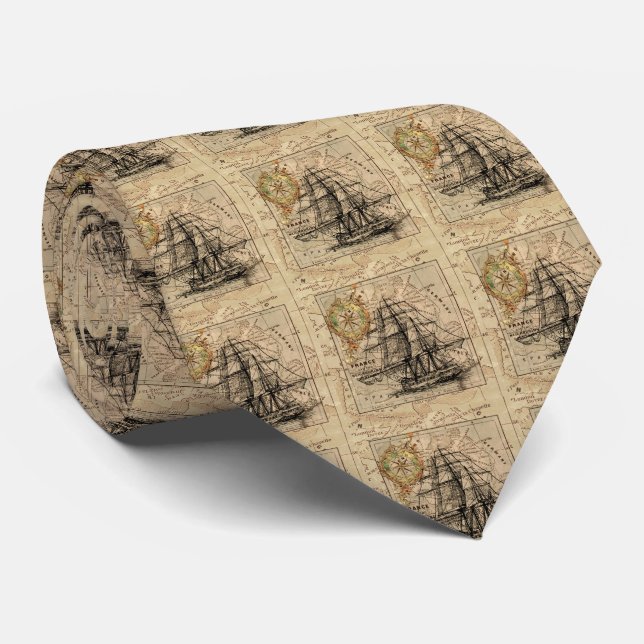 Antique Old General France Map & Ship Tie (Rolled)