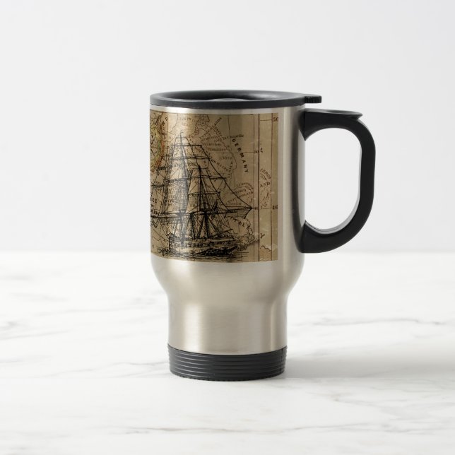 Antique Old General France Map & Ship Travel Mug (Right)