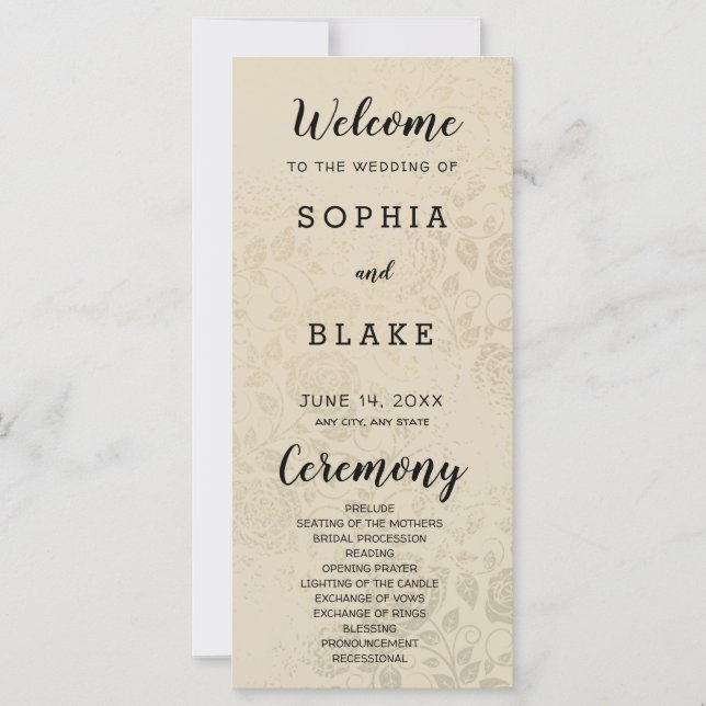 Antique Old Gold Roses Wedding Program (Front)