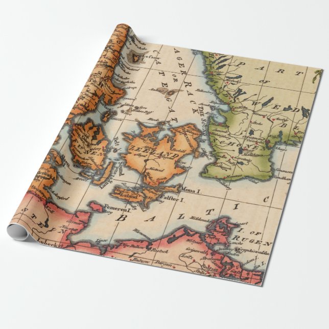 Antique Old Map Inspired (10) Wrapping Paper (Unrolled)