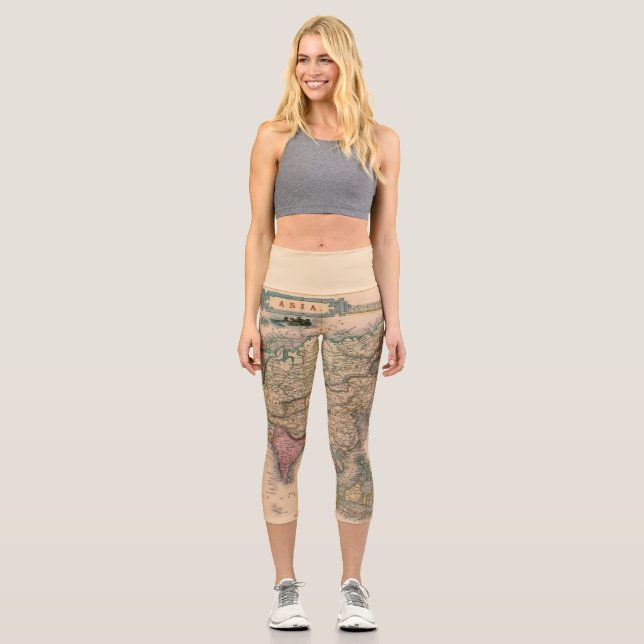 Antique Old Map Inspired (11) Capri Leggings (Front)