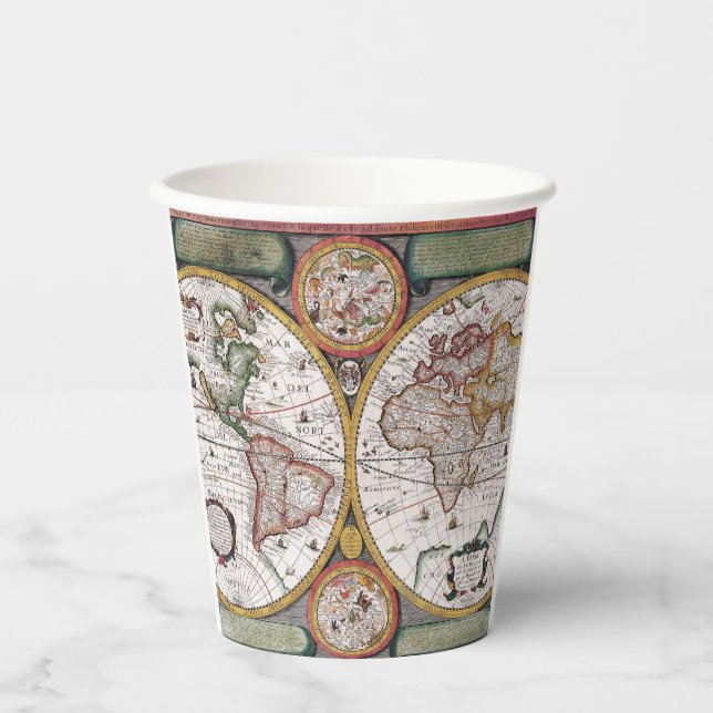 Antique Old Map Inspired (12) Paper Cups (Front)