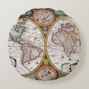 Antique Old Map Inspired (12) Round Cushion