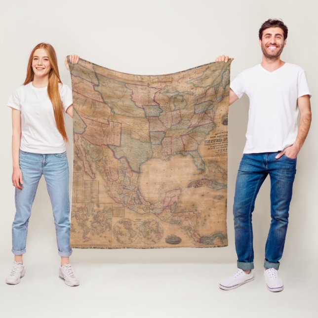Antique Old Map Inspired (13) Fleece Blanket (In Situ)