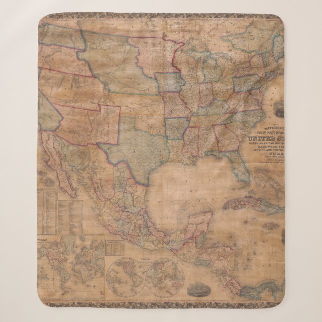 Antique Old Map Inspired (13) Sherpa Blanket (Front)