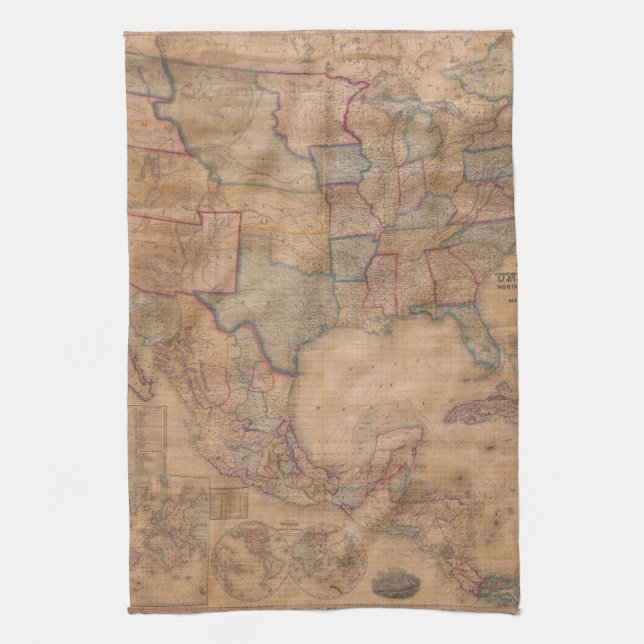 Antique Old Map Inspired (13) Tea Towel (Vertical)