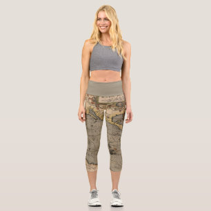Antique Old Map Inspired (14) Luggage Tag Capri Leggings