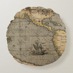 Antique Old Map Inspired (14) Luggage Tag Round Cushion