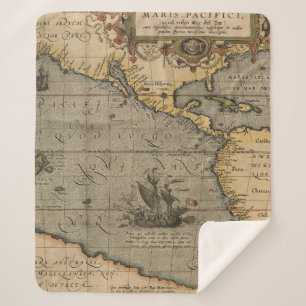 Antique Old Map Inspired (14) Luggage Tag Sherpa Blanket