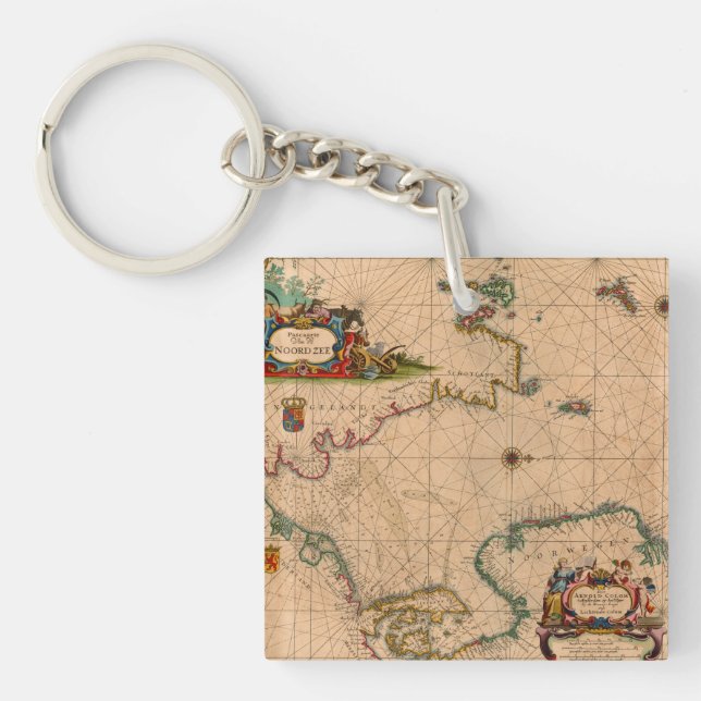 Antique Old Map Inspired (1) Key Ring (Front)