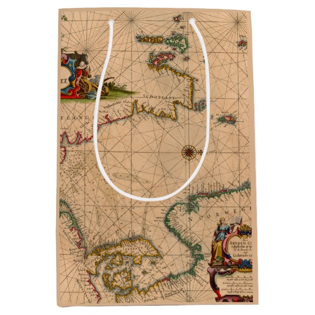 Antique Old Map Inspired (1) Medium Gift Bag (Front)
