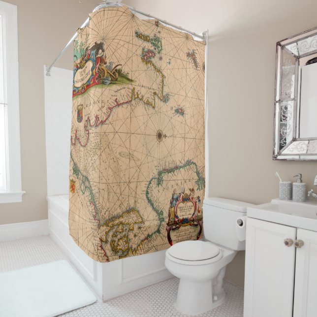 Antique Old Map Inspired (1) Shower Curtain (In Situ)
