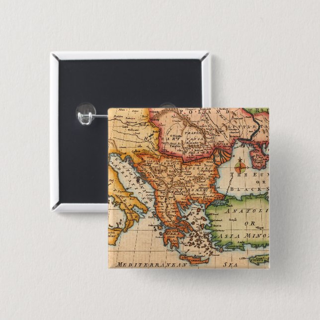 Antique Old Map Inspired (2) 15 Cm Square Badge (Front & Back)