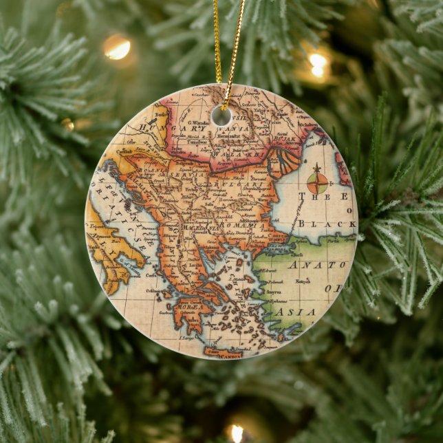 Antique Old Map Inspired (2) Ceramic Tree Decoration (Tree)