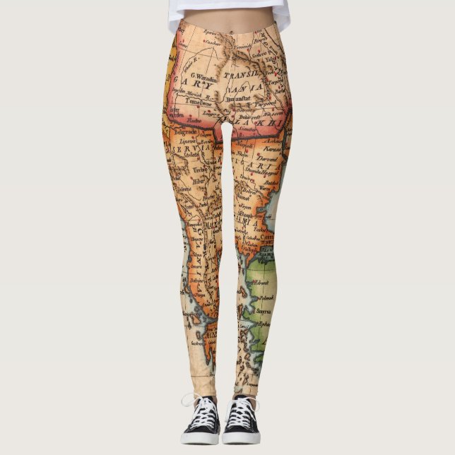 Antique Old Map Inspired (2) Leggings (Front)