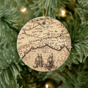 Antique Old Map Inspired (3) Ceramic Tree Decoration